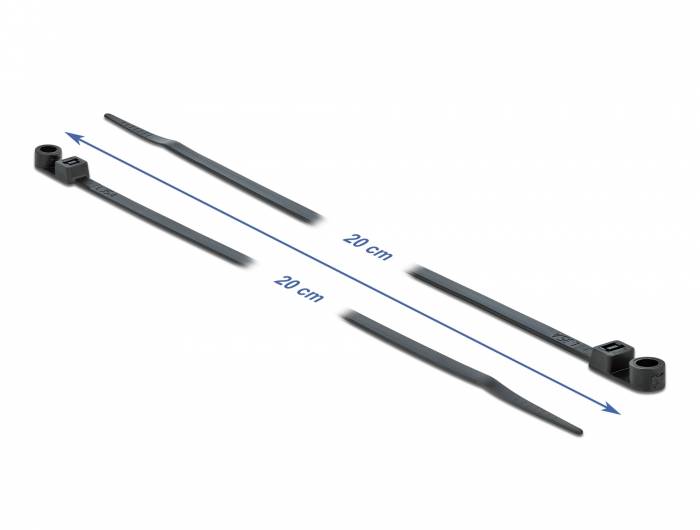 DeLOCK Cable Tie with Fastening Eyelet - Kabelbinder - 20 cm - Schwarz (Packung mit 10)