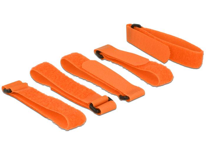 DeLOCK - Klettverschluss - 30 cm - orange (Packung mit 5)