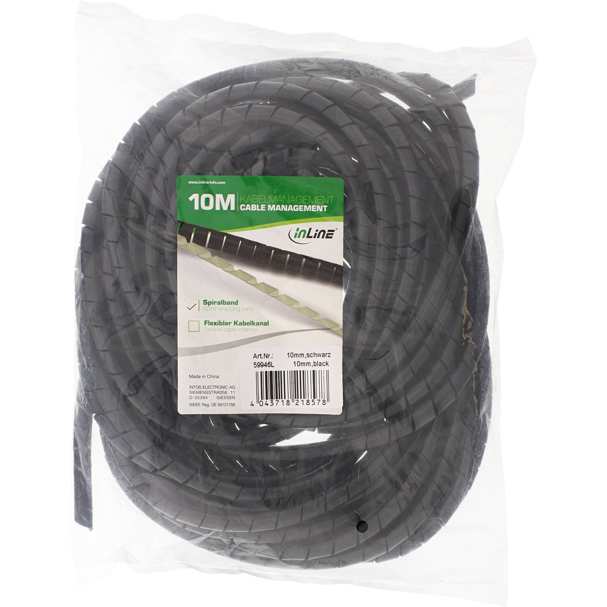 INLINE - Spiralband 10m - schwarz - 10mm