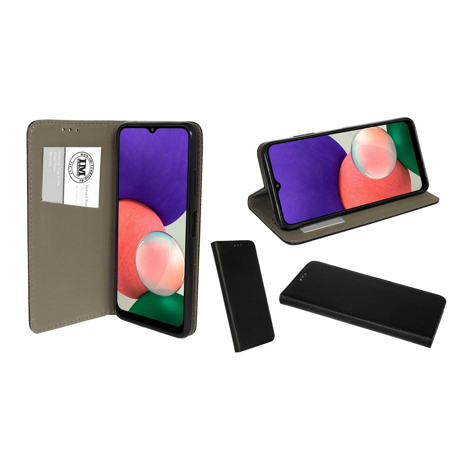 Buch Tasche "Smart" kompatibel mit SAMSUNG GALAXY A22 5G ( A226B ) Handy Hülle mit Standfunktion, Kartenfach Schwarz