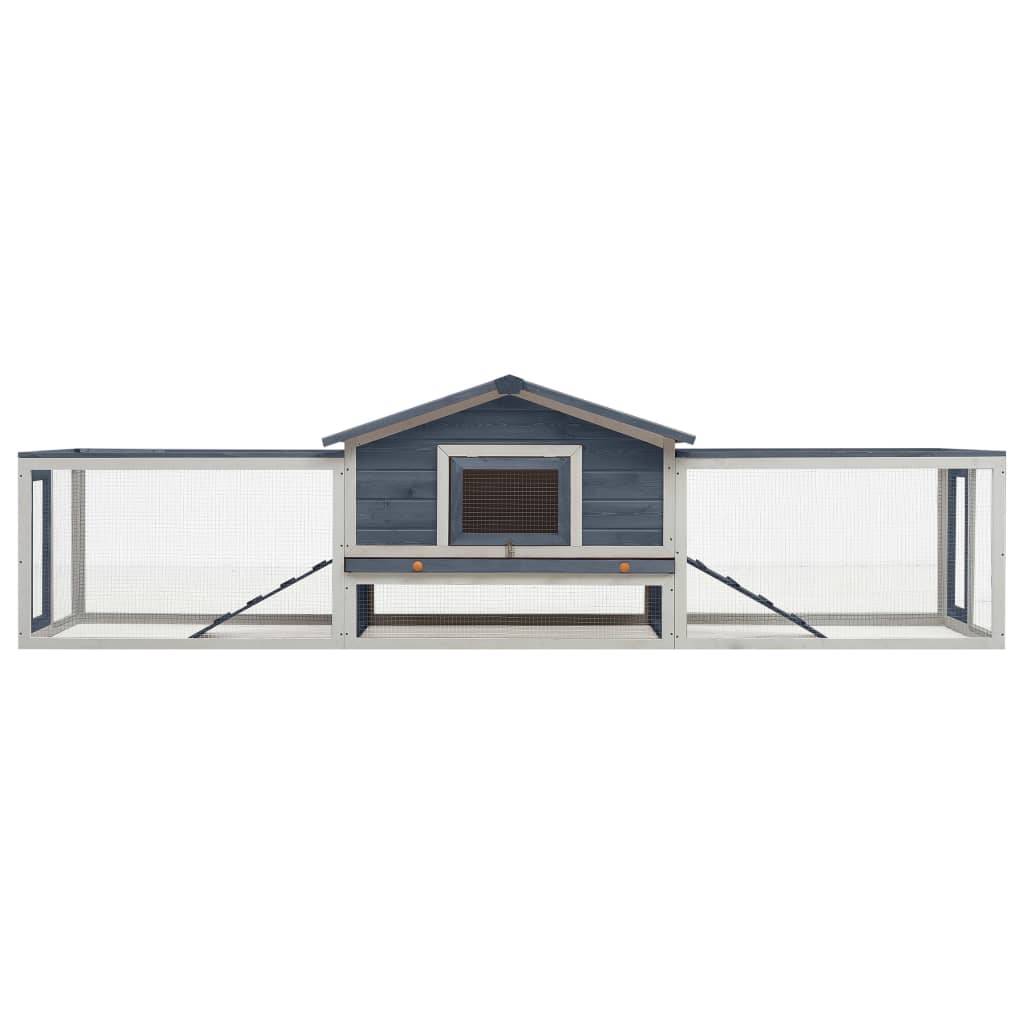 vidaXL Kaninchenstall Grau 310x70x87 cm Kiefer & Tanne Massivholz