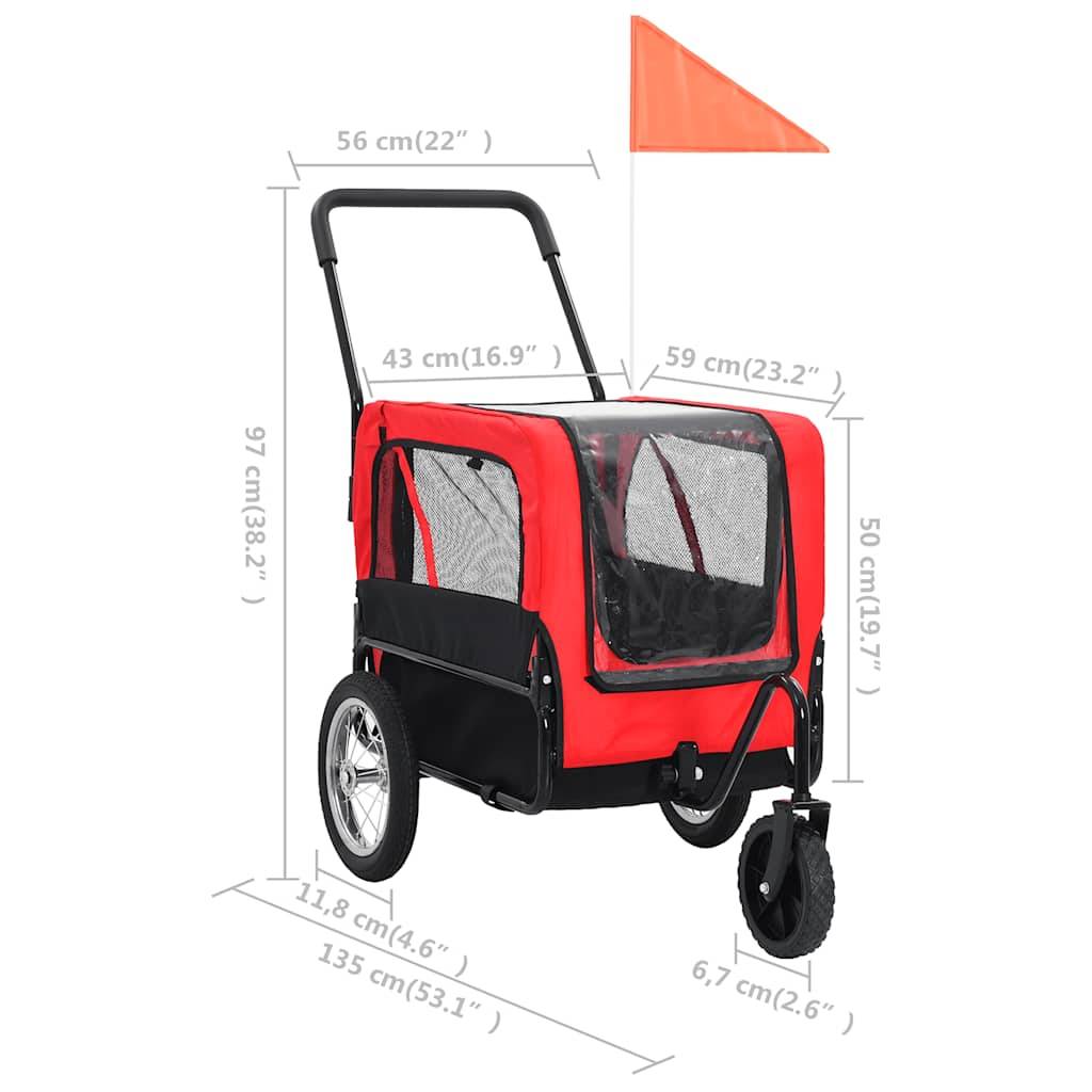 vidaXL 2-in-1 Fahrradanhänger für Hunde und Buggy Rot und Schwarz