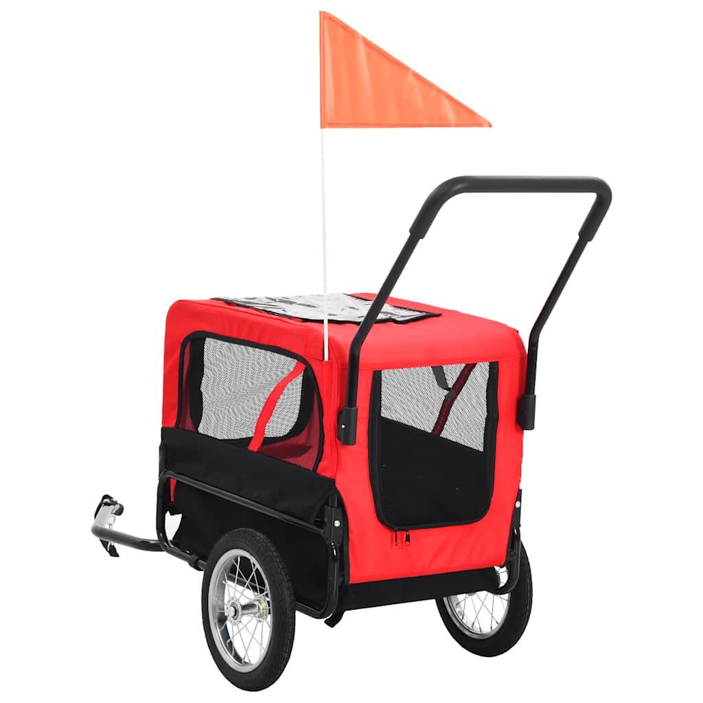 vidaXL 2-in-1 Fahrradanhänger für Hunde und Buggy Rot und Schwarz