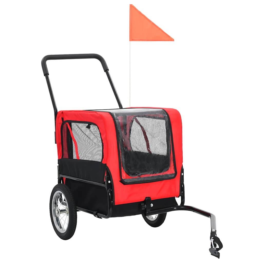 vidaXL 2-in-1 Fahrradanhänger für Hunde und Buggy Rot und Schwarz