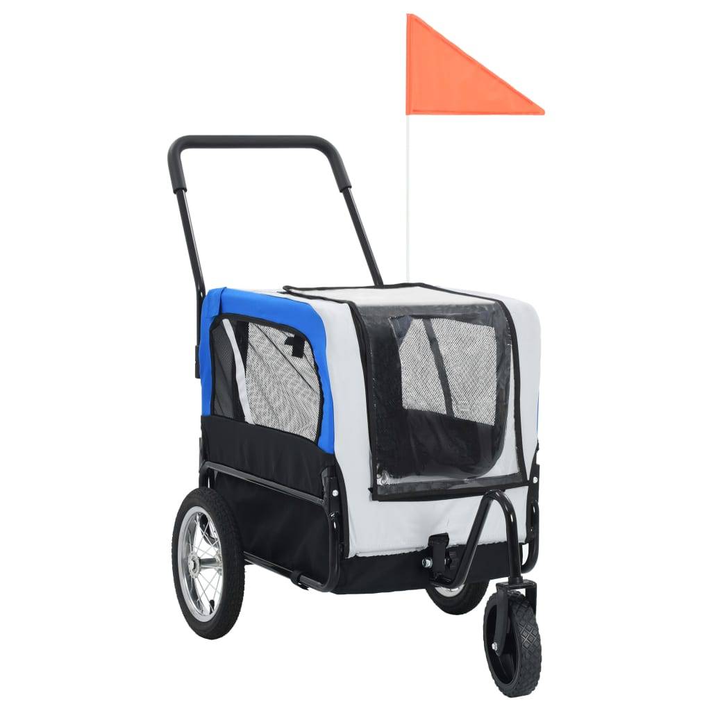 vidaXL 2-in-1 Fahrradanhänger für Hunde und Buggy Grau and Blau