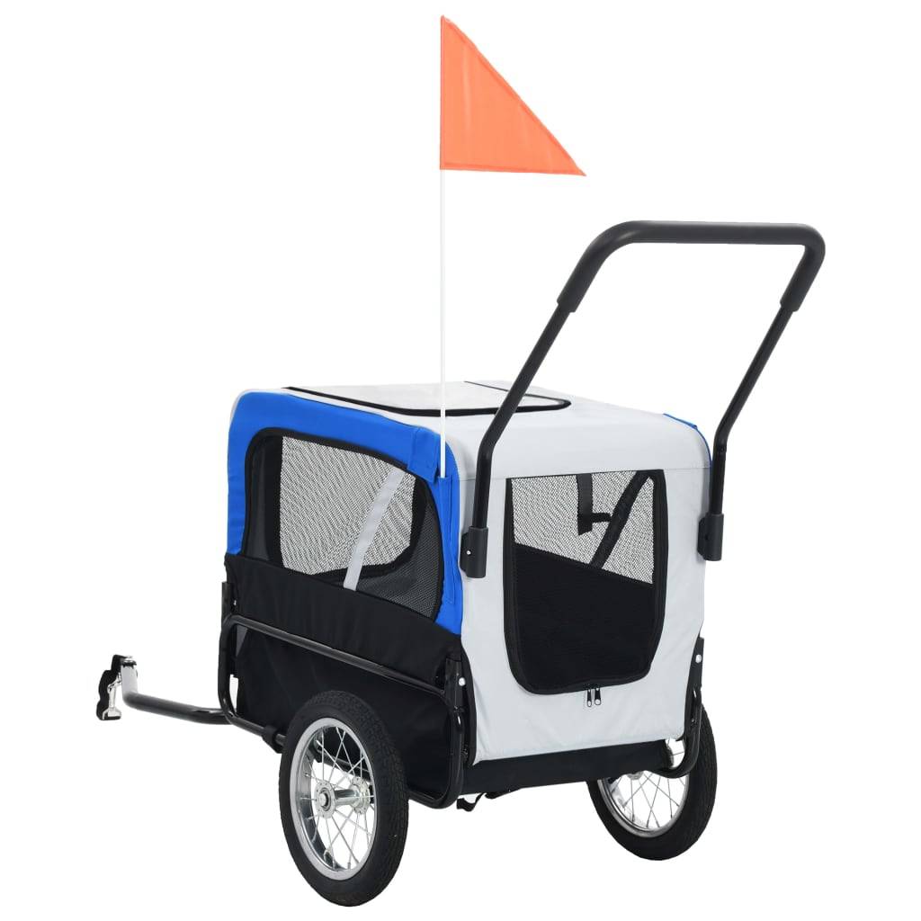 vidaXL 2-in-1 Fahrradanhänger für Hunde und Buggy Grau and Blau
