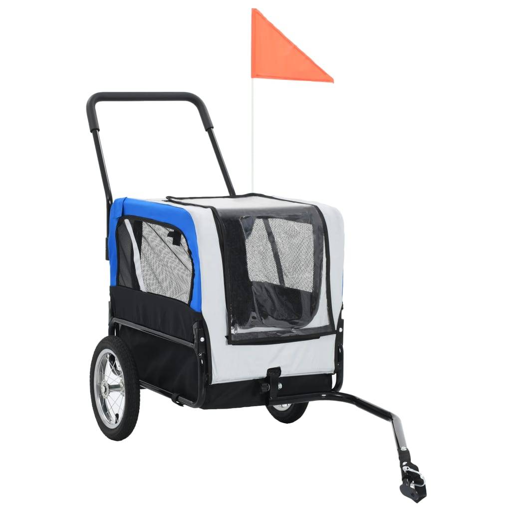 vidaXL 2-in-1 Fahrradanhänger für Hunde und Buggy Grau and Blau