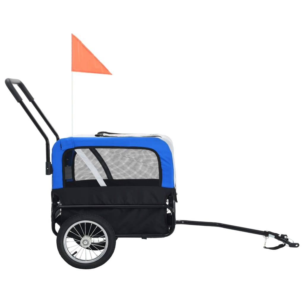 vidaXL 2-in-1 Fahrradanhänger für Hunde und Buggy Grau and Blau