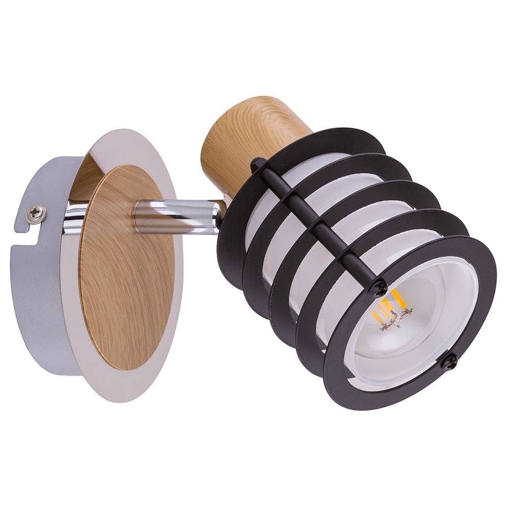 Wandleuchte Wandlampe Wandspot Holzleuchte Spotlampe Wandstrahler, Spot beweglich, Landhaus Metall Holz Glas satiniert, E14 Fassung, LxBxH