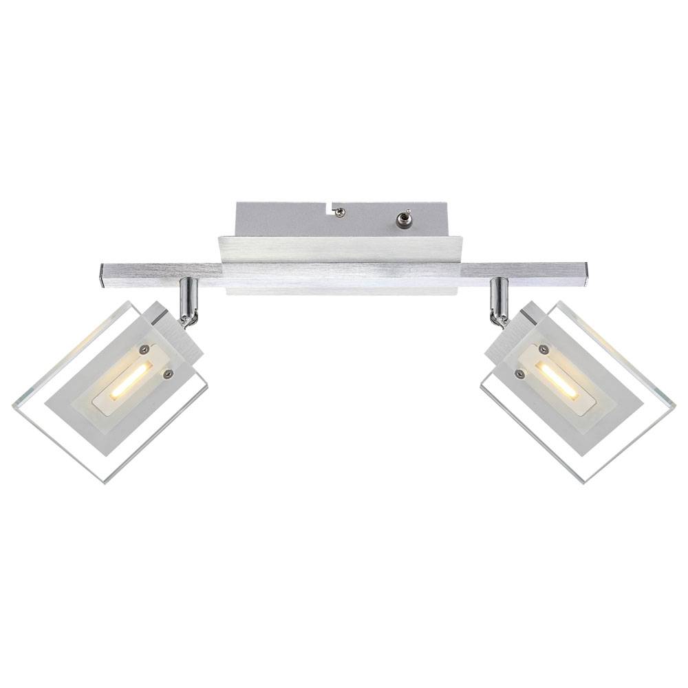 LED Wandleuchte Deckenlampe Wohnzimmerleuchte verstellbar Esszimmer Deckenleuchte, Aluminium Chrom mit Glassstrahlern, 2x 5W 380lm warmweiß, LxBxH