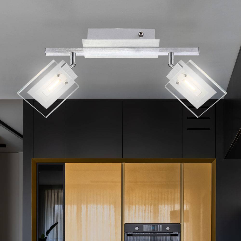 LED Wandleuchte Deckenlampe Wohnzimmerleuchte verstellbar Esszimmer Deckenleuchte, Aluminium Chrom mit Glassstrahlern, 2x 5W 380lm warmweiß, LxBxH