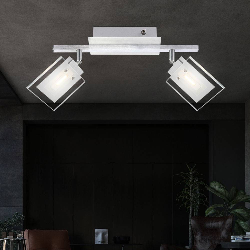 LED Wandleuchte Deckenlampe Wohnzimmerleuchte verstellbar Esszimmer Deckenleuchte, Aluminium Chrom mit Glassstrahlern, 2x 5W 380lm warmweiß, LxBxH