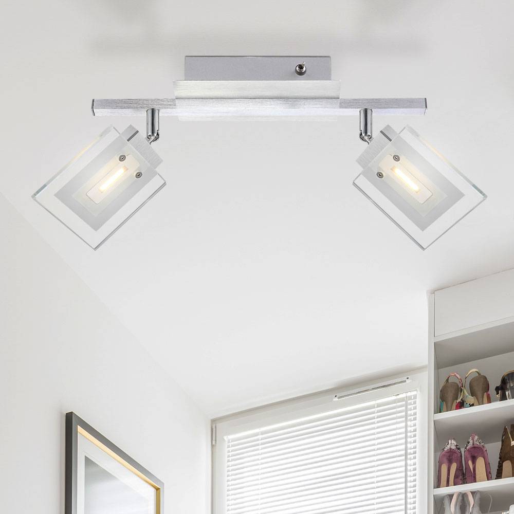 LED Wandleuchte Deckenlampe Wohnzimmerleuchte verstellbar Esszimmer Deckenleuchte, Aluminium Chrom mit Glassstrahlern, 2x 5W 380lm warmweiß, LxBxH