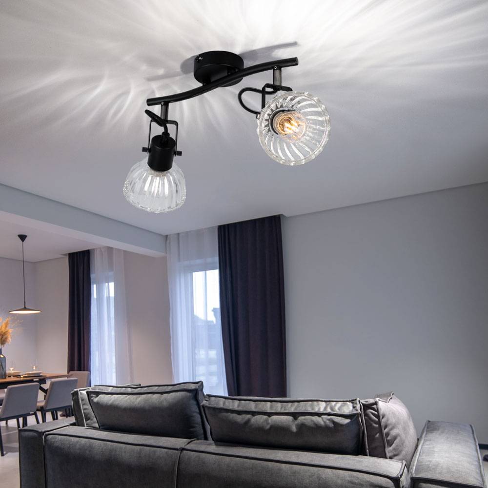Deckenleuchte schwarz Strahler Deckenlampe schwarz Deckenstrahler 2 Flammig, klare Spots schwenkbar, 2x E14, LxH 28 x 18 cm