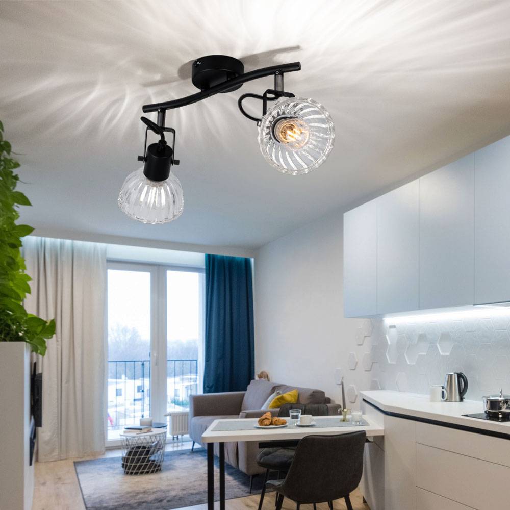 Deckenleuchte schwarz Strahler Deckenlampe schwarz Deckenstrahler 2 Flammig, klare Spots schwenkbar, 2x E14, LxH 28 x 18 cm