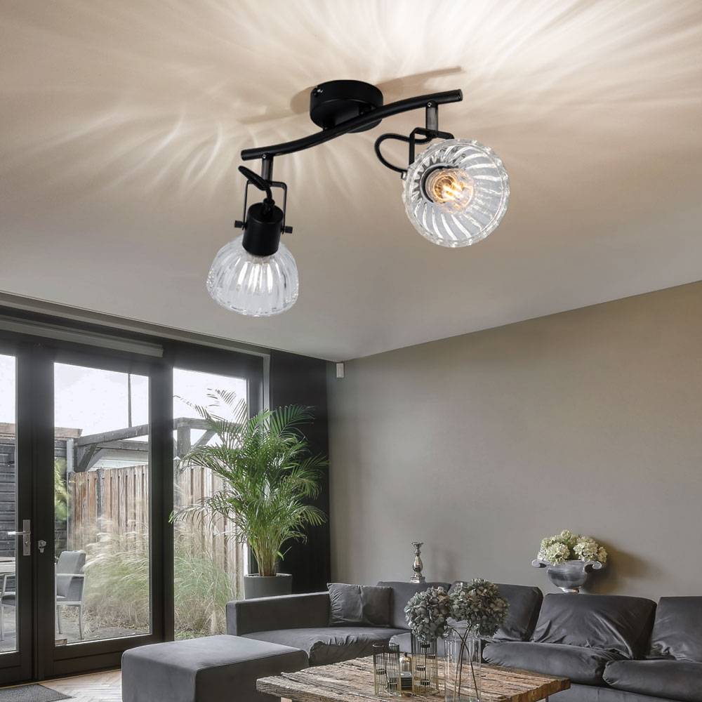 Deckenleuchte schwarz Strahler Deckenlampe schwarz Deckenstrahler 2 Flammig, klare Spots schwenkbar, 2x E14, LxH 28 x 18 cm
