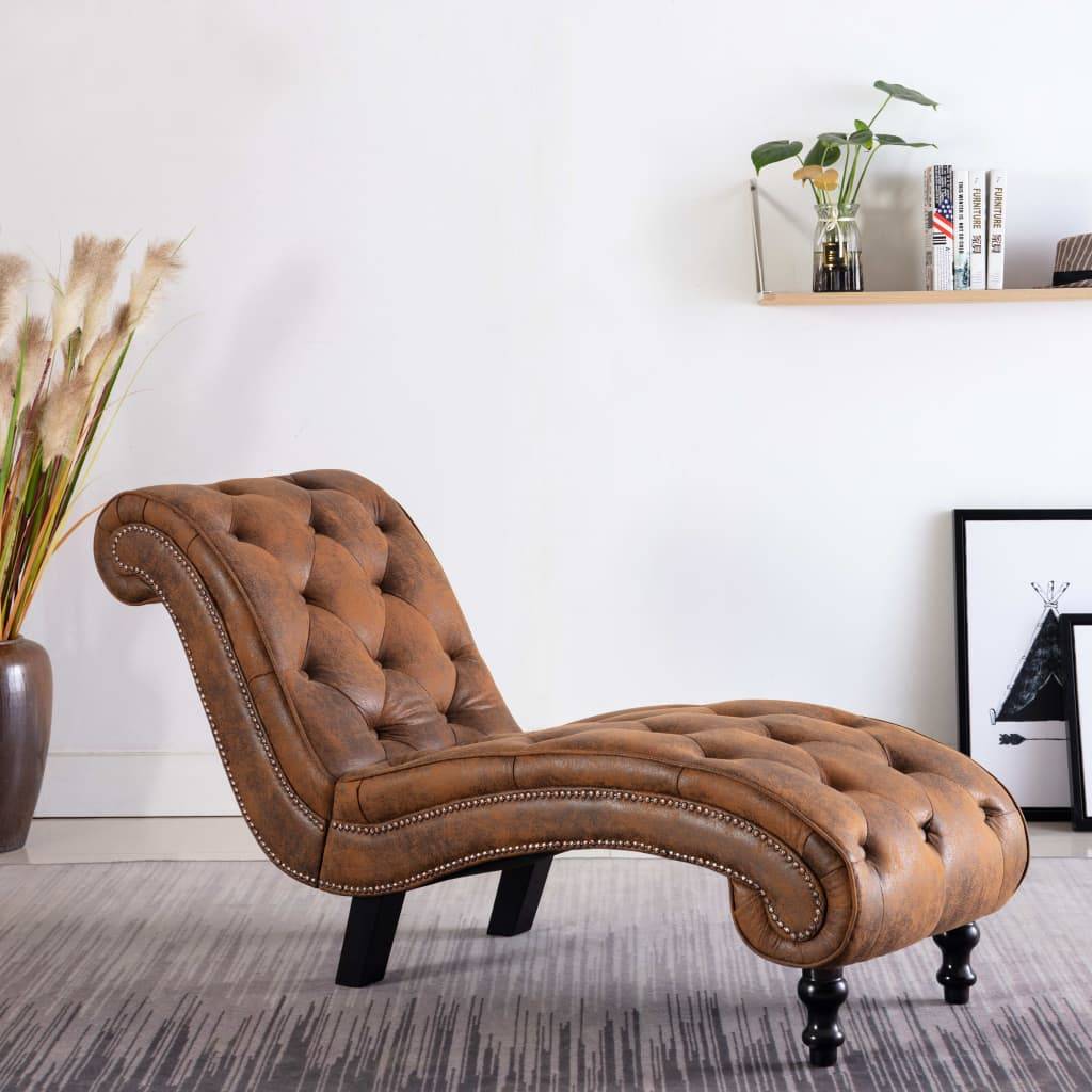 vidaXL Chaiselongue Braun Wildleder-Optik