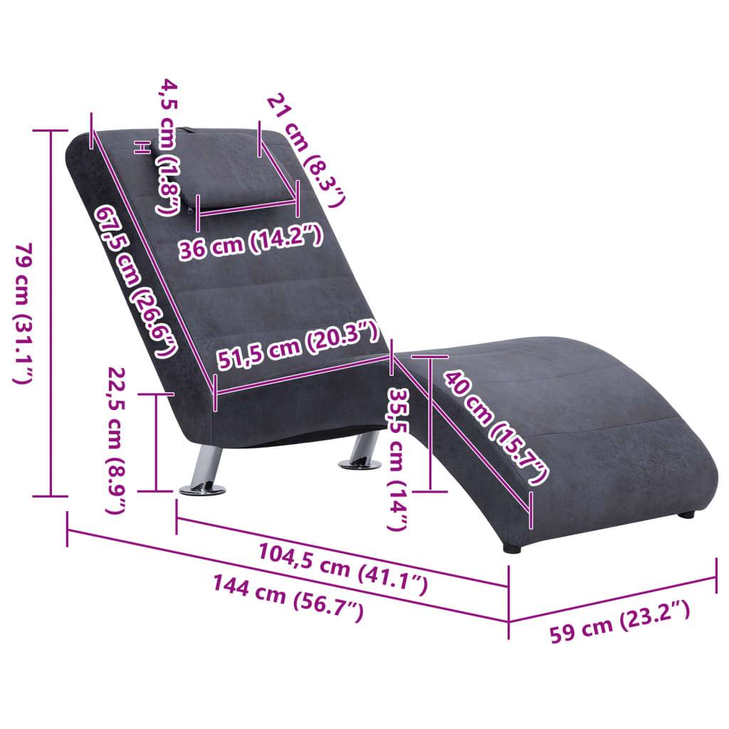 vidaXL Chaiselongue mit Kissen Grau Wildleder-Optik