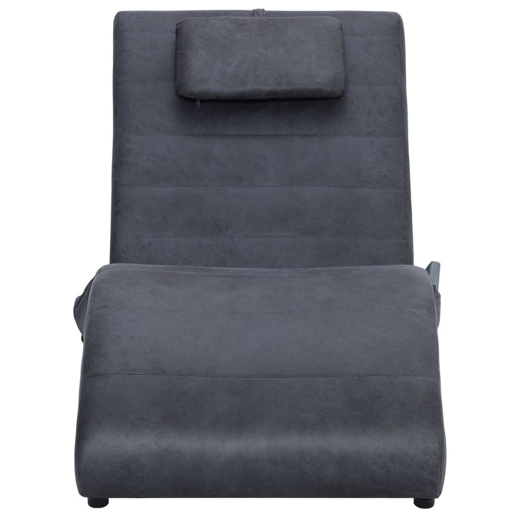 vidaXL Massage Chaiselongue mit Kissen Grau Wildleder-Optik