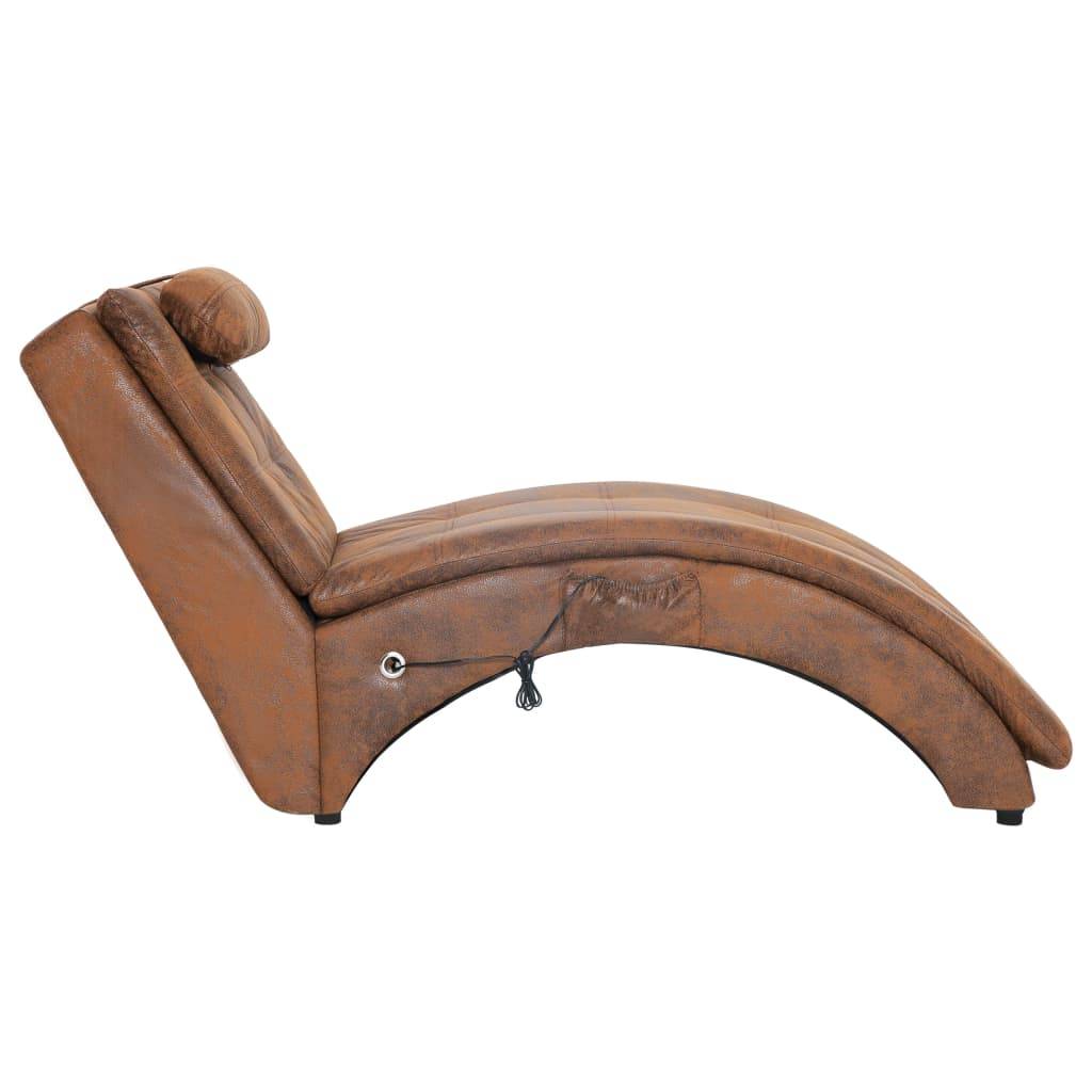 vidaXL Massage Chaiselongue mit Kissen Braun Wildleder-Optik