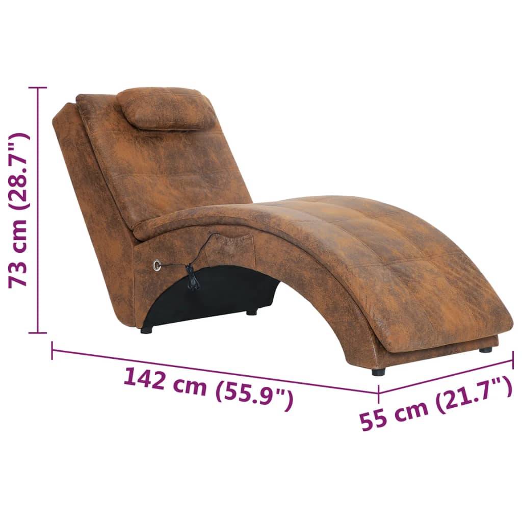 vidaXL Massage Chaiselongue mit Kissen Braun Wildleder-Optik