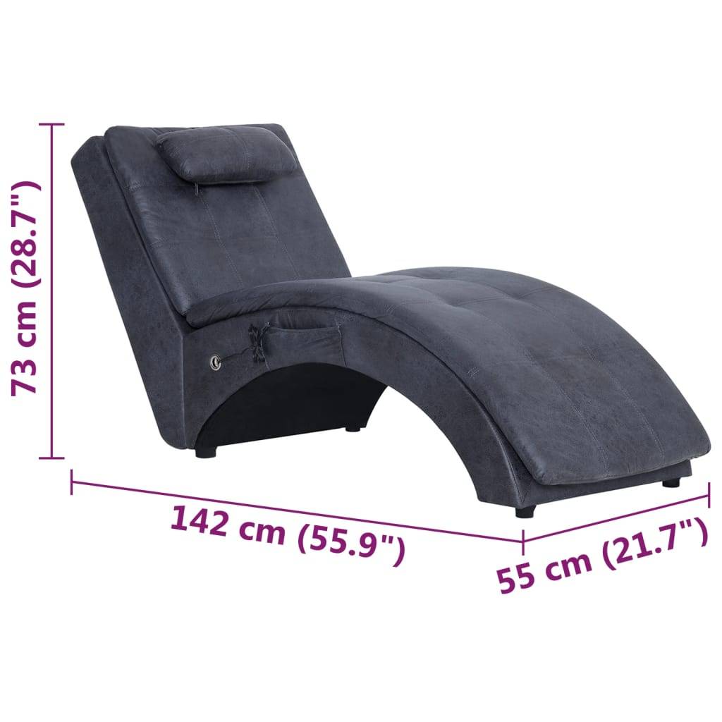 vidaXL Massage Chaiselongue mit Kissen Grau Wildleder-Optik