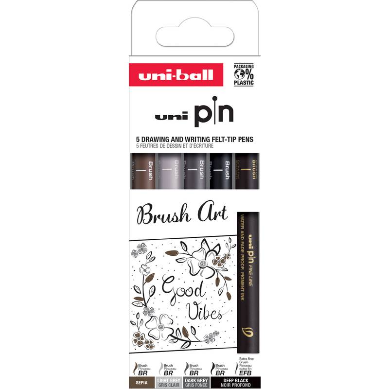 uni-ball Fineliner PIN PF "Brush Art", 5er Set