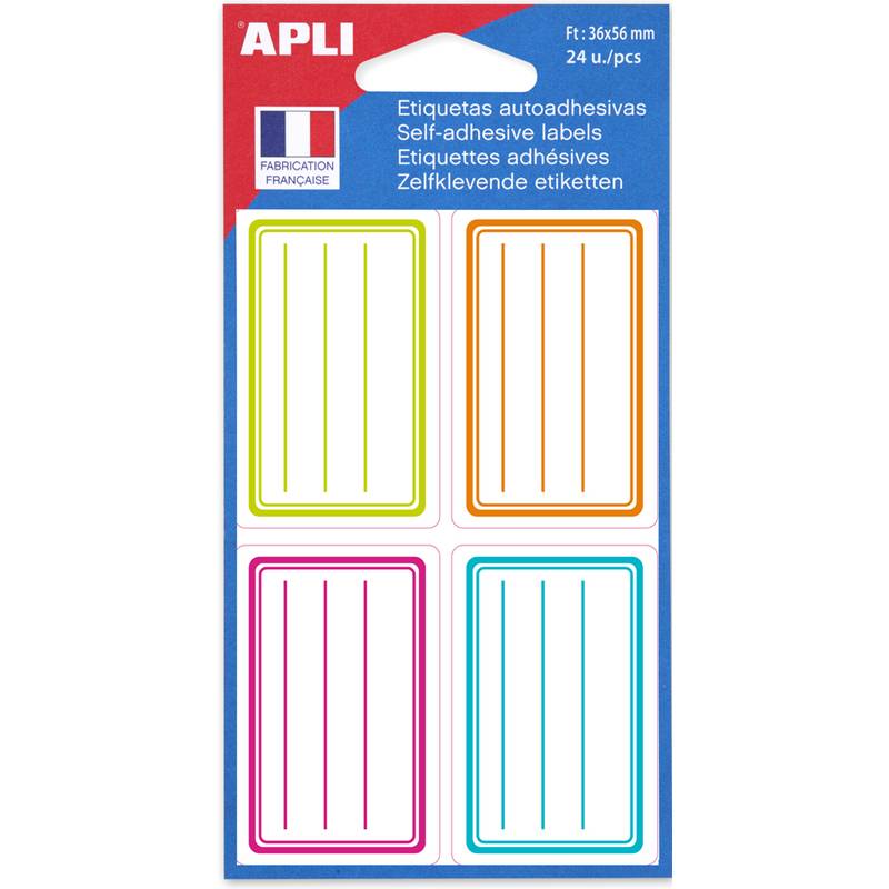 APLI Buchetiketten, farbig sortiert, 36 x 56 mm, liniert
