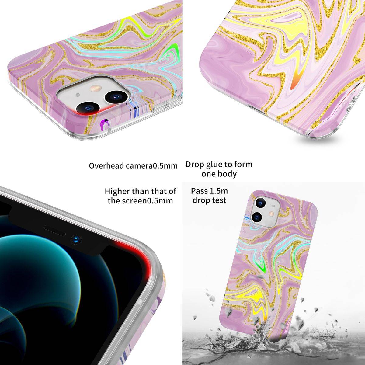 Für Apple iPhone 12 Mini Shockproof TPU Watercolor Splash Schutz Tasche Hülle Cover Etui Motiv 5