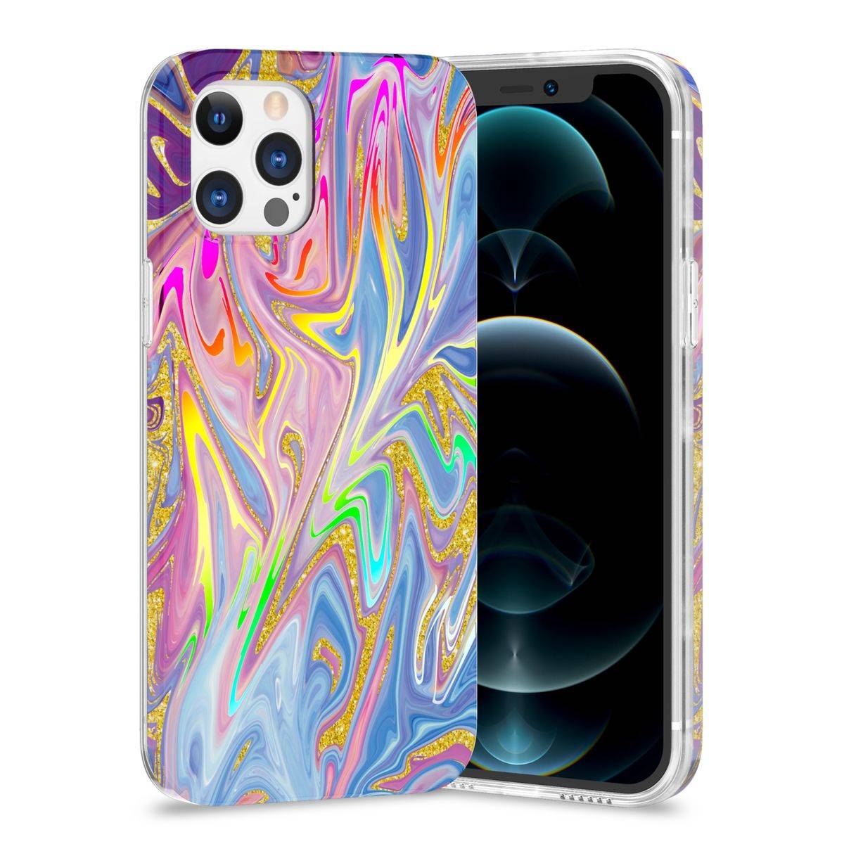 Für Apple iPhone 12 / 12 Pro Shockproof TPU Watercolor Splash Schutz Tasche Hülle Cover Etui Motiv 1