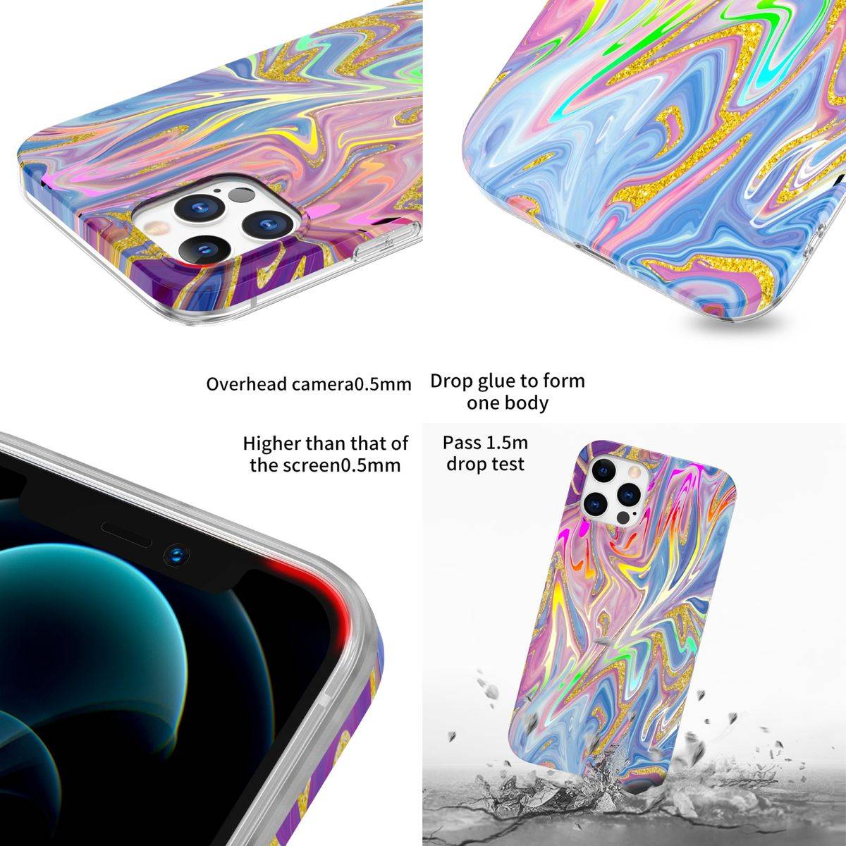 Für Apple iPhone 12 / 12 Pro Shockproof TPU Watercolor Splash Schutz Tasche Hülle Cover Etui Motiv 1
