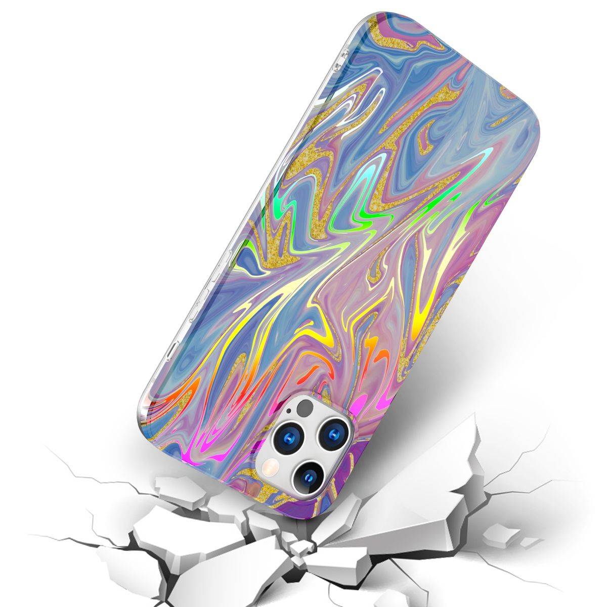 Für Apple iPhone 12 / 12 Pro Shockproof TPU Watercolor Splash Schutz Tasche Hülle Cover Etui Motiv 1