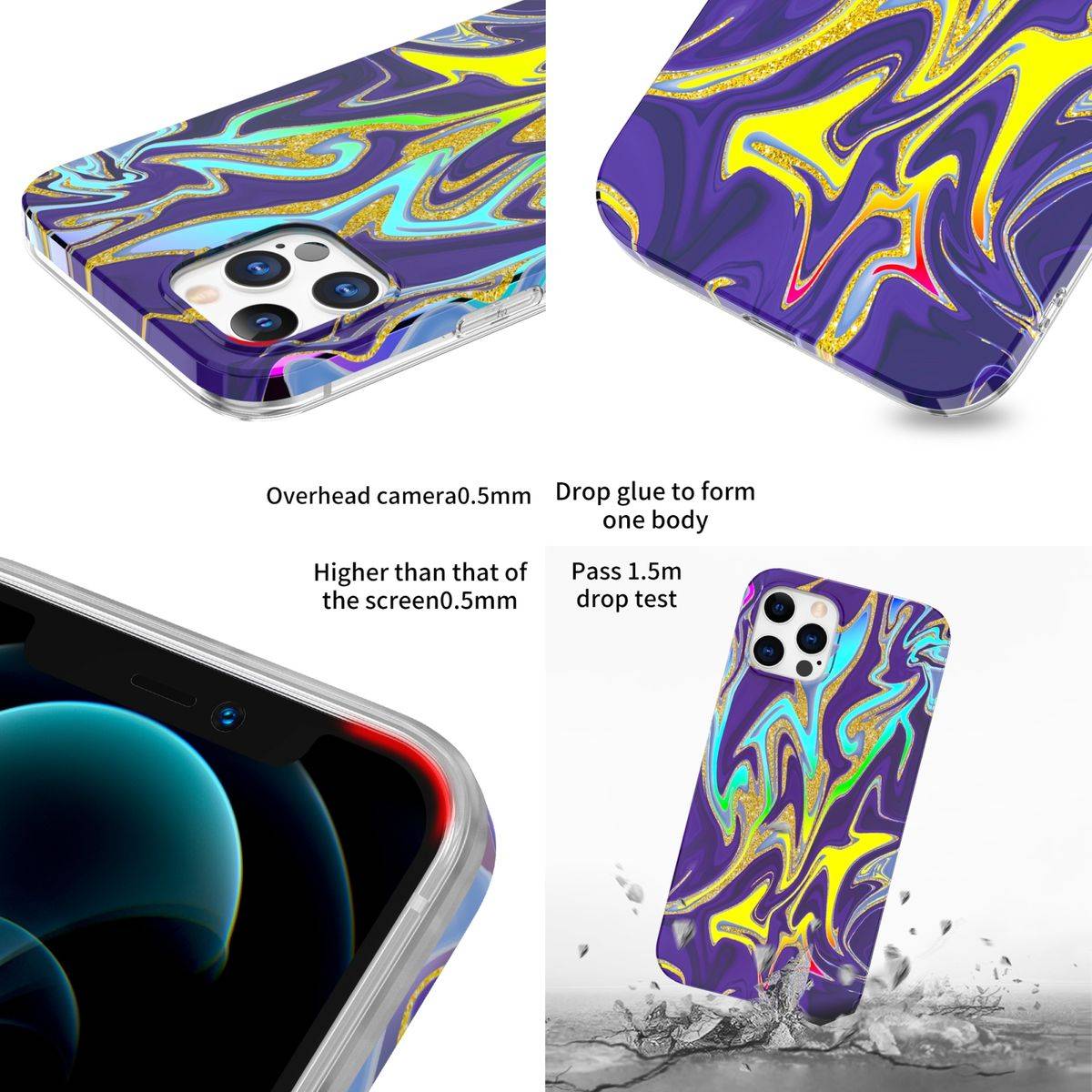 Für Apple iPhone 12 / 12 Pro Shockproof TPU Watercolor Splash Schutz Tasche Hülle Cover Etui Motiv 3