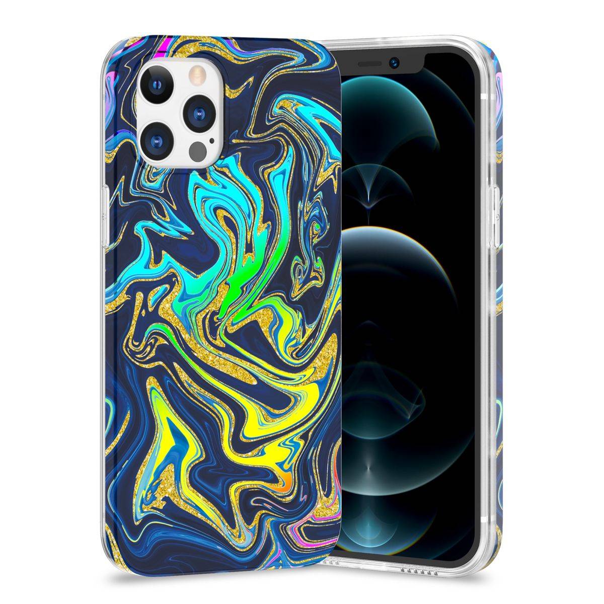 Für Apple iPhone 12 / 12 Pro Shockproof TPU Watercolor Splash Schutz Tasche Hülle Cover Etui Motiv 4