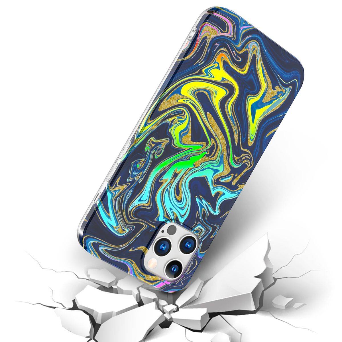 Für Apple iPhone 12 / 12 Pro Shockproof TPU Watercolor Splash Schutz Tasche Hülle Cover Etui Motiv 4