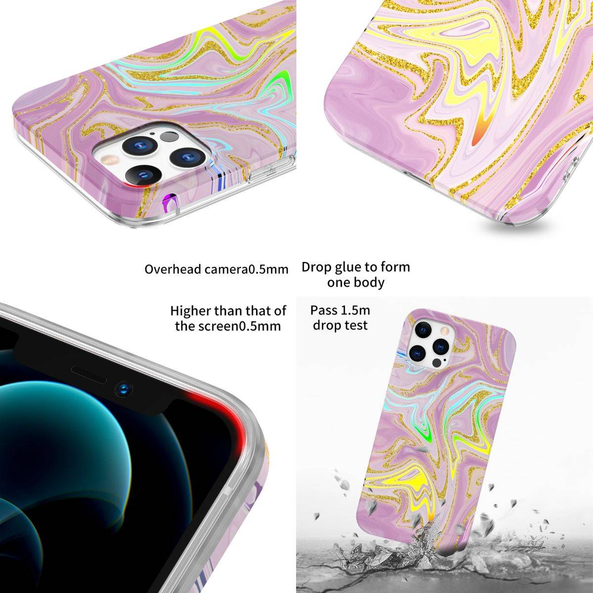 Für Apple iPhone 12 / 12 Pro Shockproof TPU Watercolor Splash Schutz Tasche Hülle Cover Etui Motiv 5