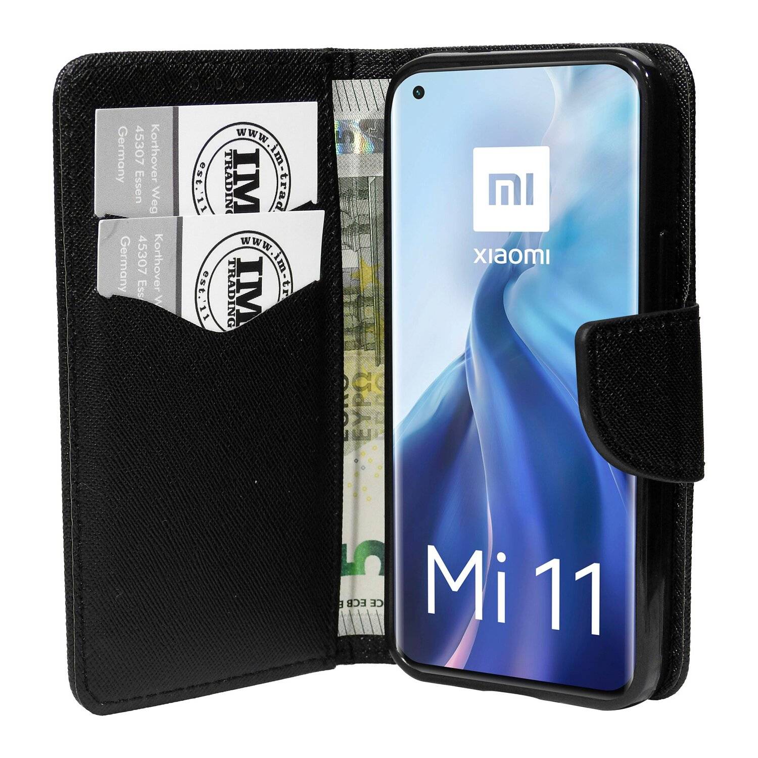 Buch Tasche "Fancy" für XIAOMI MI 11 Handy Hülle Brieftasche Schutzhülle mit Standfunktion, Kartenfach Schwarz
