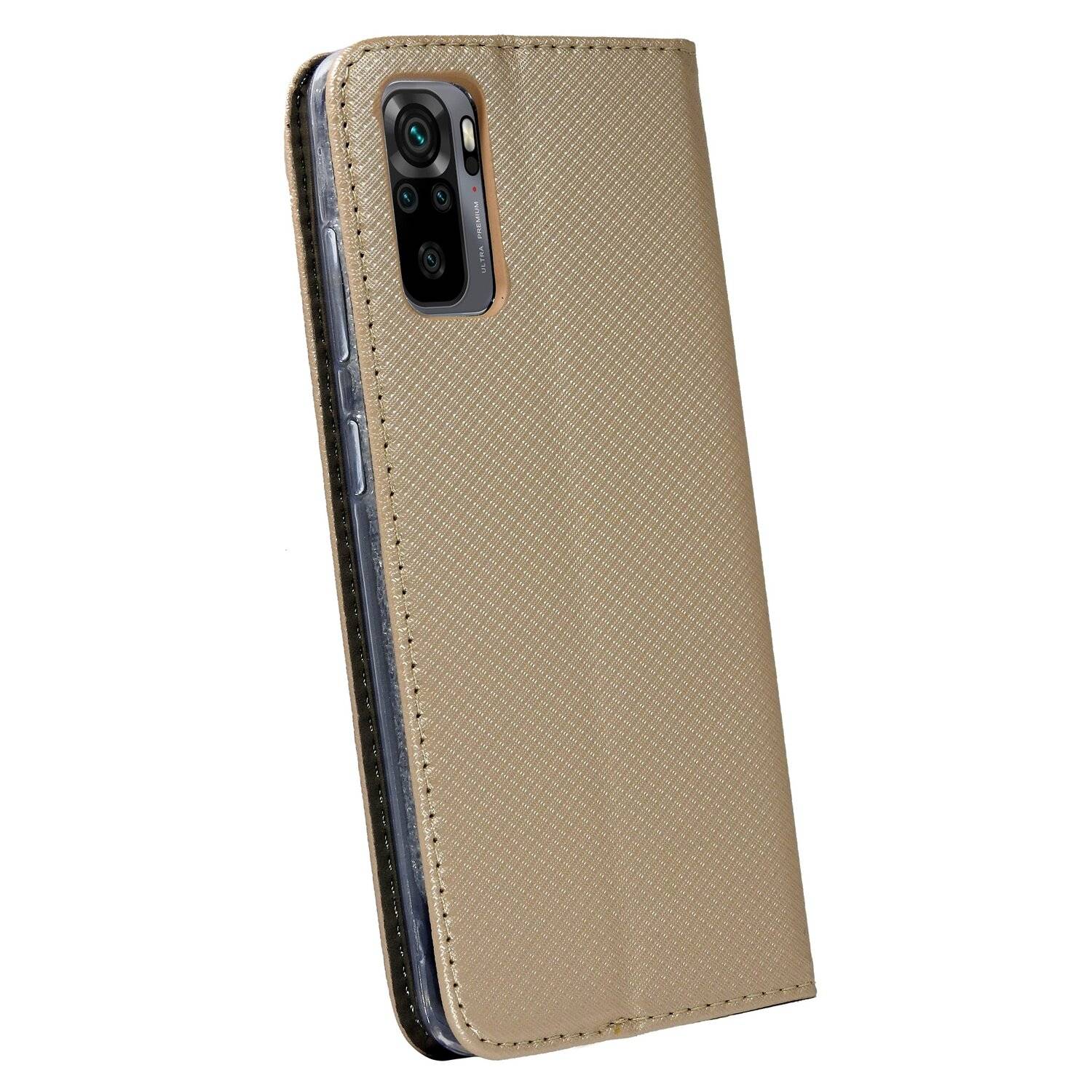 Buch Tasche "Smart" für XIAOMI REDMI NOTE 10 Handy Hülle Brieftasche Schutzhülle mit Standfunktion, Kartenfach Gold