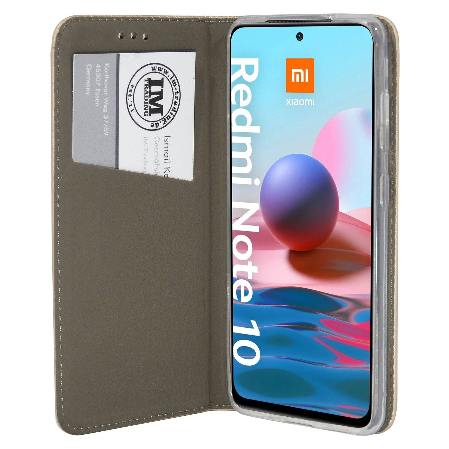 Buch Tasche "Smart" für XIAOMI REDMI NOTE 10 Handy Hülle Brieftasche Schutzhülle mit Standfunktion, Kartenfach Gold