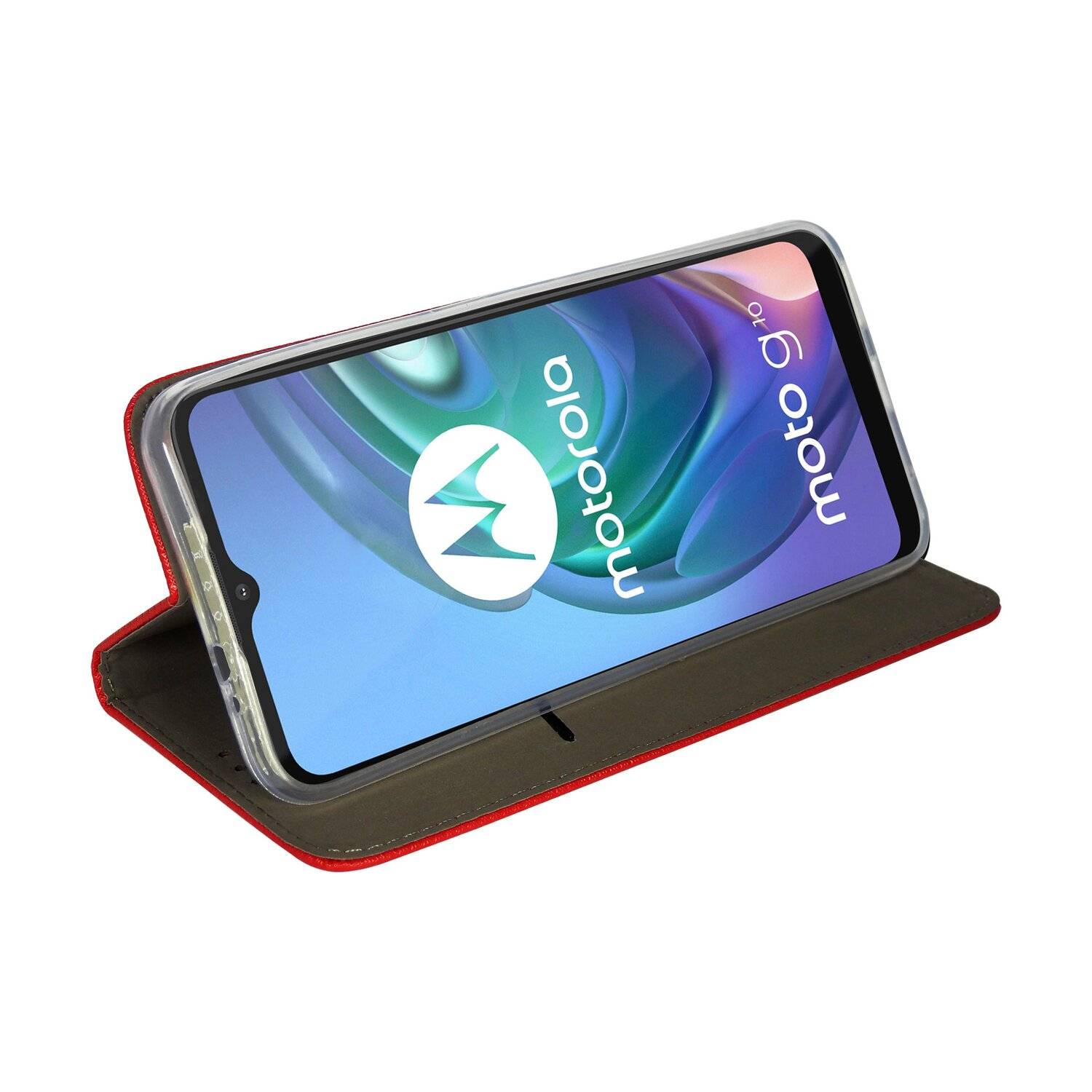 Elegante Buch-Tasche Hülle Smart Magnet kompatibel mit MOTOROLA MOTO G10 Leder Optik Wallet Book-Style Cover in Rot