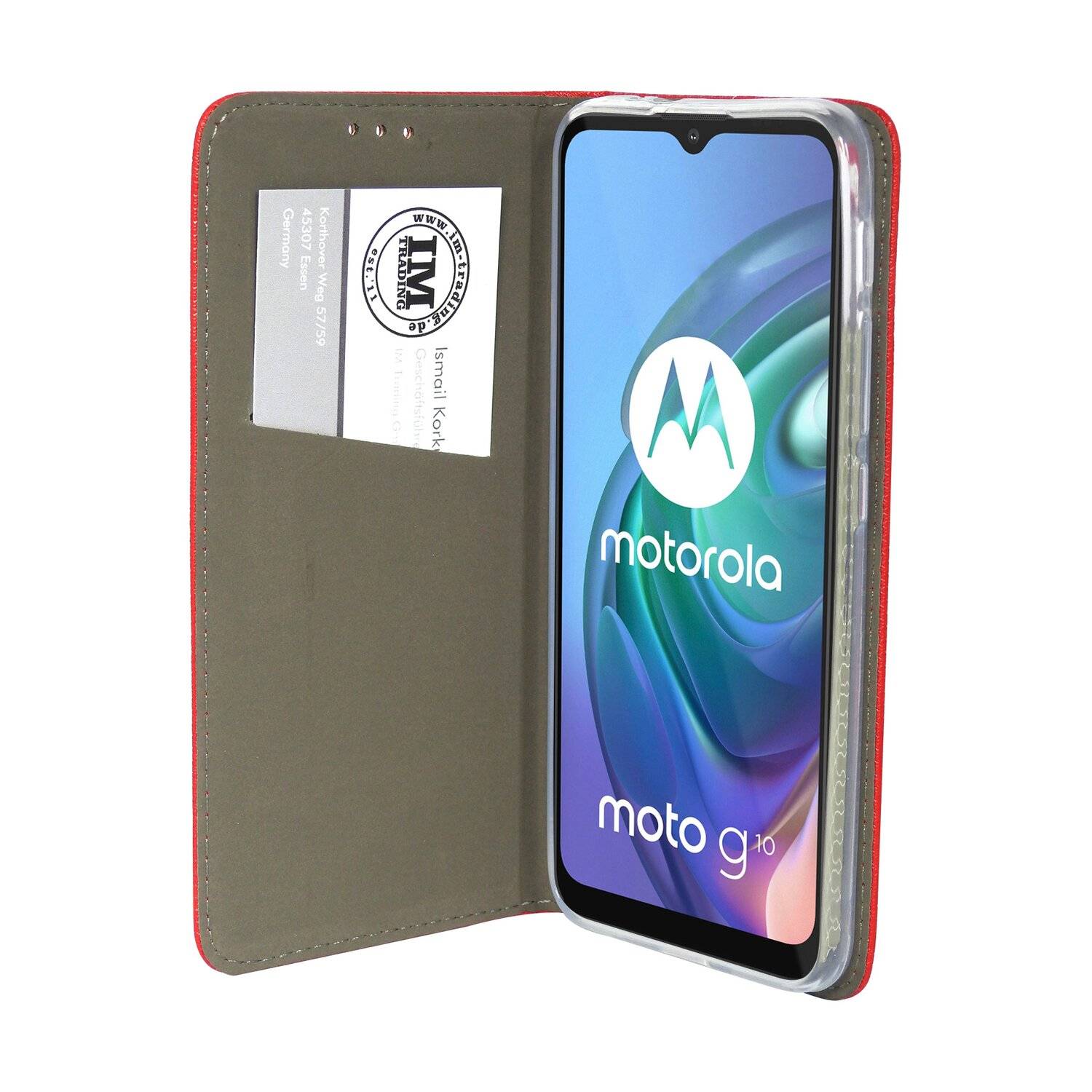 Elegante Buch-Tasche Hülle Smart Magnet kompatibel mit MOTOROLA MOTO G10 Leder Optik Wallet Book-Style Cover in Rot