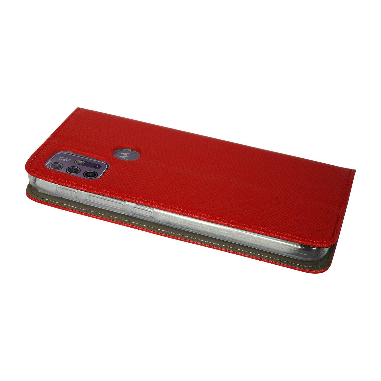 Elegante Buch-Tasche Hülle Smart Magnet kompatibel mit MOTOROLA MOTO G10 Leder Optik Wallet Book-Style Cover in Rot