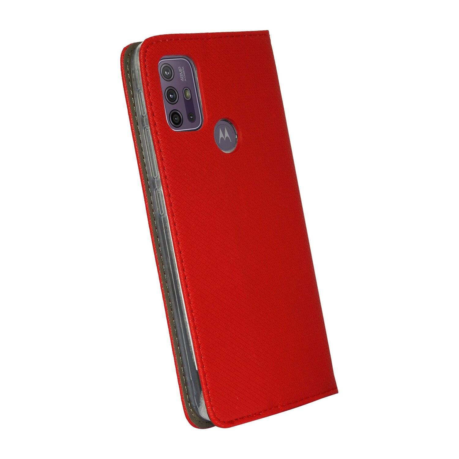 Elegante Buch-Tasche Hülle Smart Magnet kompatibel mit MOTOROLA MOTO G30 Leder Optik Wallet Book-Style Cover in Rot