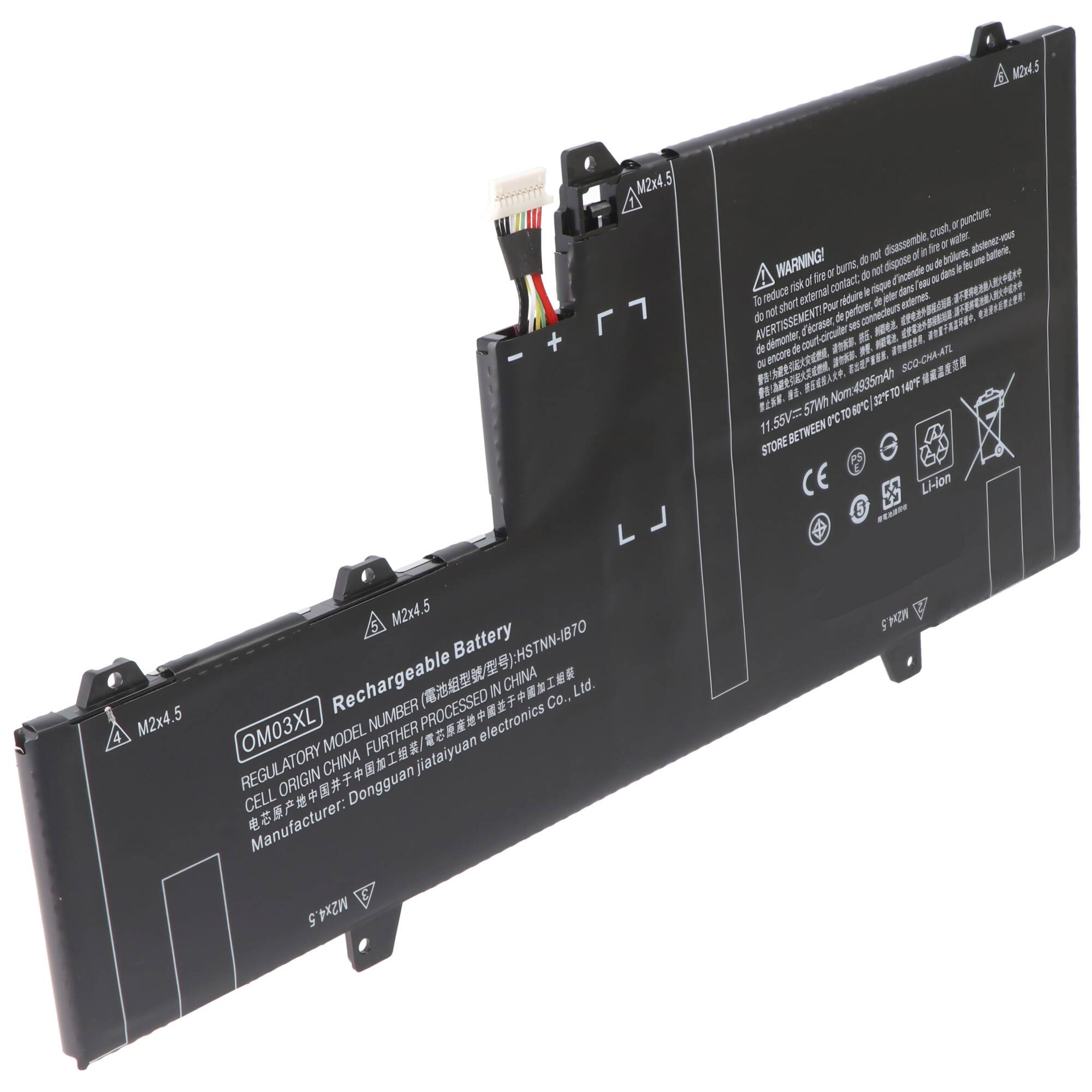 Akku passend für HP EliteBook x360 1030 G2, OM03XL, Li-Polymer, 11,55V, 4900mAh, 57Wh, built-in ohne Werkzeug