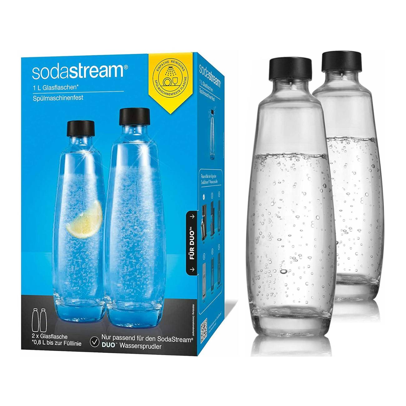 SodaStream 2 Glas-Flaschen 1L Twinpack Wassersprudler Zubehör