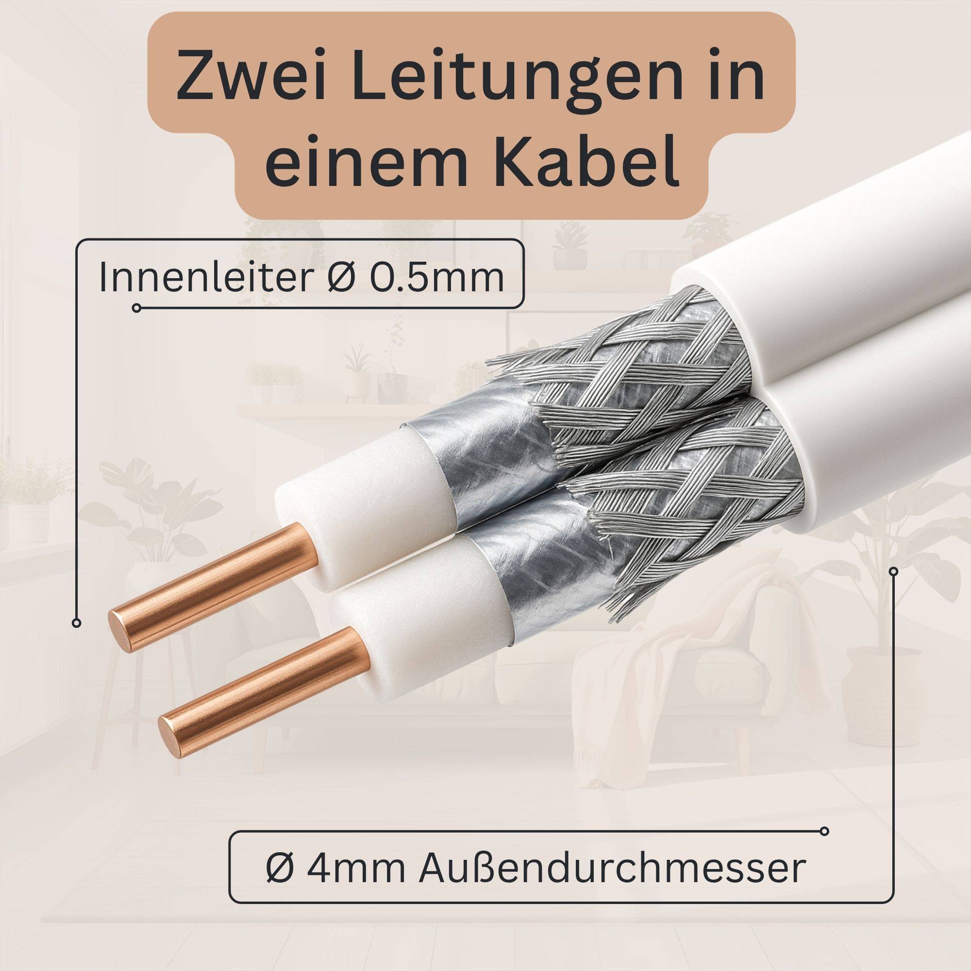 PremiumX 25m Sat Koaxialkabel Twin Mini 2 x 4 mm Weiß – extra dünn & 2-fach geschirmt – platzsparendes TV Antennenkabel für SAT | DVB-T | Twin