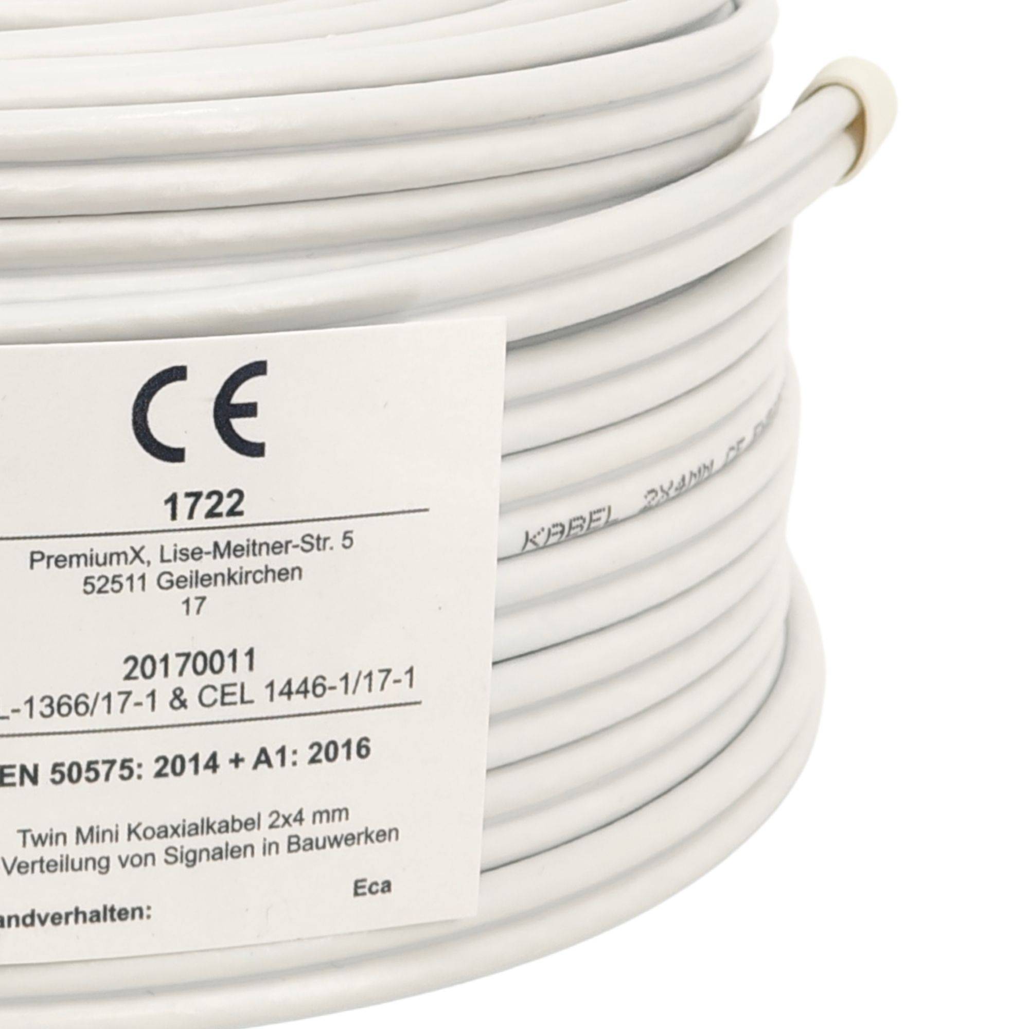 PremiumX 100m Sat Koaxialkabel Twin Mini 2 x 4 mm Weiß – extra dünn & 2-fach geschirmt – platzsparendes TV Antennenkabel für SAT | DVB-T | Twin