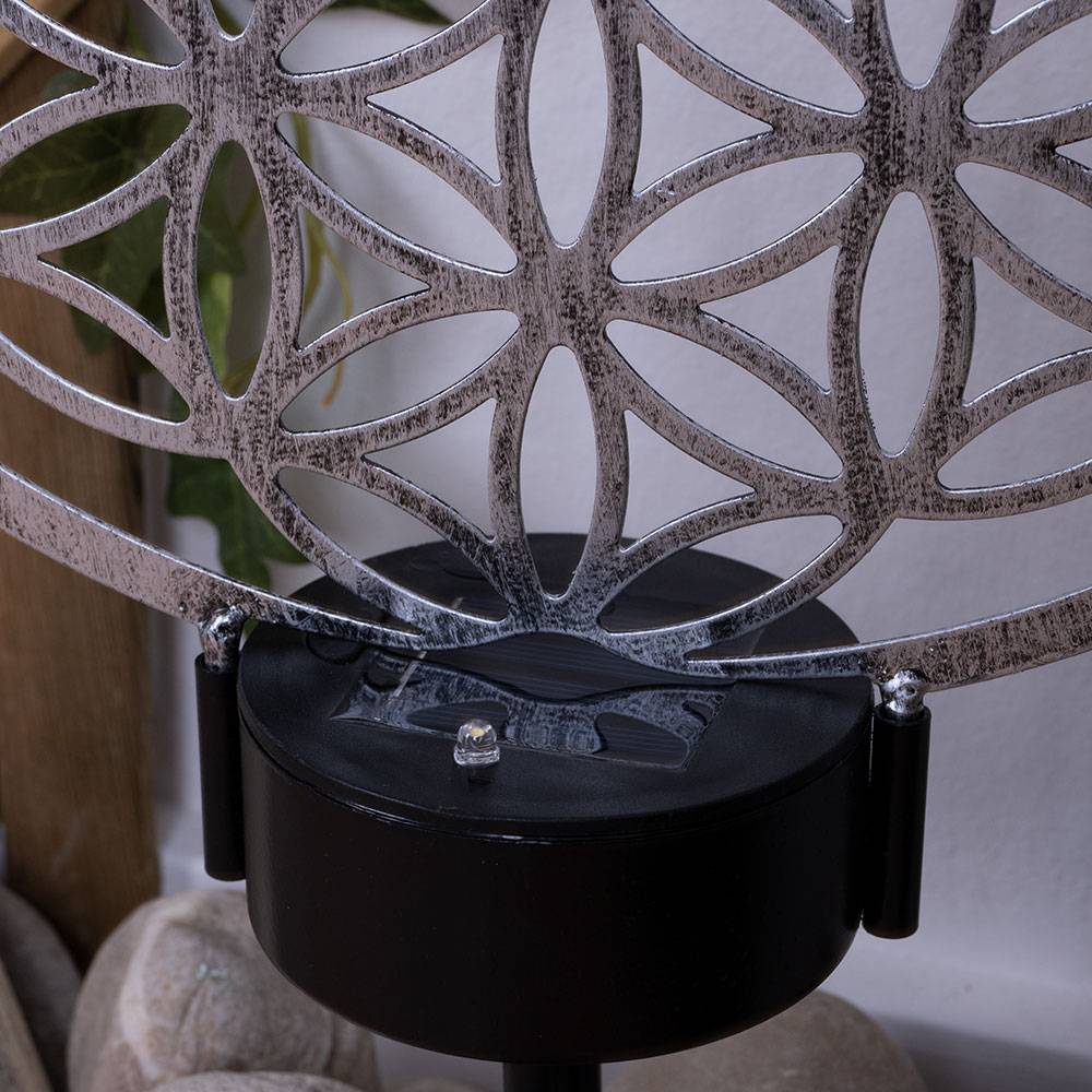 Gartendeko Solarlampe für Außen LED Terrassen Dekoration mit Lichteffekt, silber schwarz antik, 3000K, LxH 30x41 cm