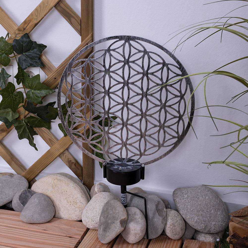 Gartendeko Solarlampe für Außen LED Terrassen Dekoration mit Lichteffekt, silber schwarz antik, 3000K, LxH 30x41 cm