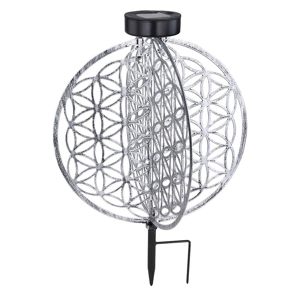 Solar Kugel Antik Gartenlampe Solar orientalisch Solarleuchte Garten silber, Lichteffekt Muster Lebensblume, 1x LED warmweiß, DxH 30 x 41 cm
